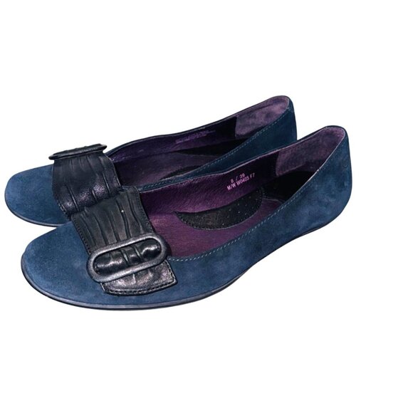 Born Blue Black Suede Leather Ballet Flat Loafter Casual Comfort Shoe Work 8 Bow - Picture 3 of 11